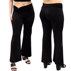 Janine Mid-Rise Twist Waist Flare Leg Slit Ankle Pants in Black Women’s Size M